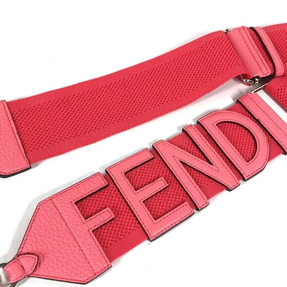 FENDI Strap you mesh logo Shoulder strap Leather/Canvas pink Unused - Picture 2 of 7